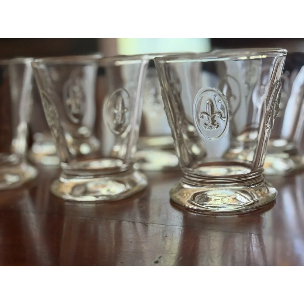 Set of 6 La Rochere France Fleur de Lys Clear Tumbler Glasses 8.5 oz
